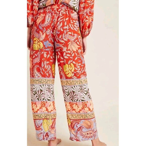 Anthropologie Sonrisa Paisley Floral Red Flowy Wide Leg Beach Pants size medium - Picture 1 of 10